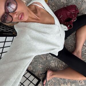 Princess Polly Wrap Knit Cardigan in Grey Marle